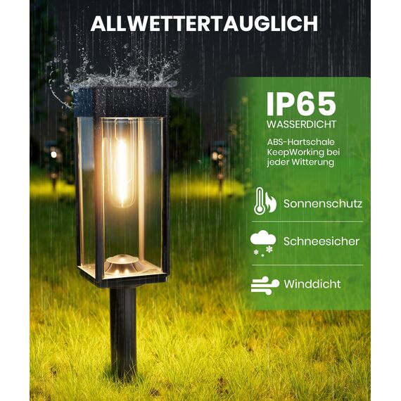 BITPOTT Extrem helle Solarleuchte für den Außenbereich, Garten, 2 Stück, Solar-Wege, IP65, wasserdicht, Beleuchtung für Garten, Terrasse, Rasen, Außenbereich (warmweiß)
