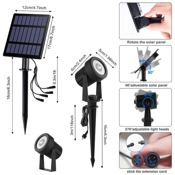 T-SUNUS Gartenstrahler Solar, Solarstrahler für Außen Garten Warmweiß, IP65 Wasserdicht, 2 Helligkeitsmodi, Auto ON/OFF Solarlampen für Außen Baum Terrasse Hof Gartenweg
