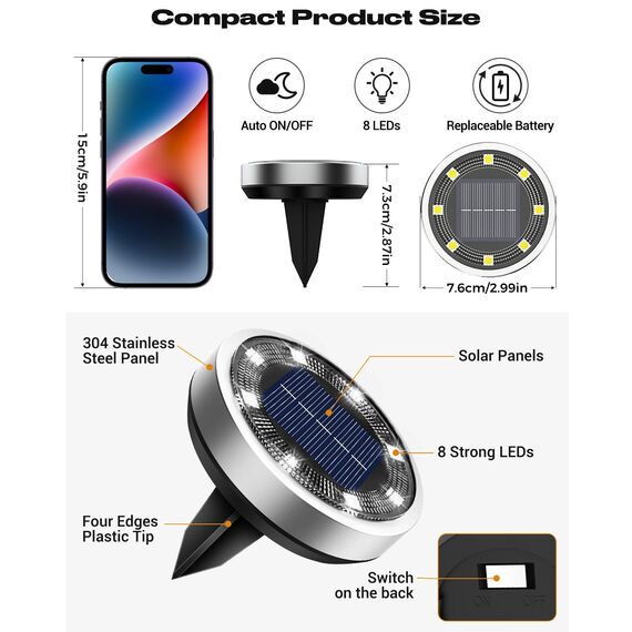 btfarm 8 Stück Solar Bodenleuchten Aussen, 8 LED Gartenbeleuchtung Solar IP65 Wasserdicht Boden Solarleuchten, Solarlampen für Außen Garten Rasen Auffahrt Gehweg Patio, Kaltes Weiß