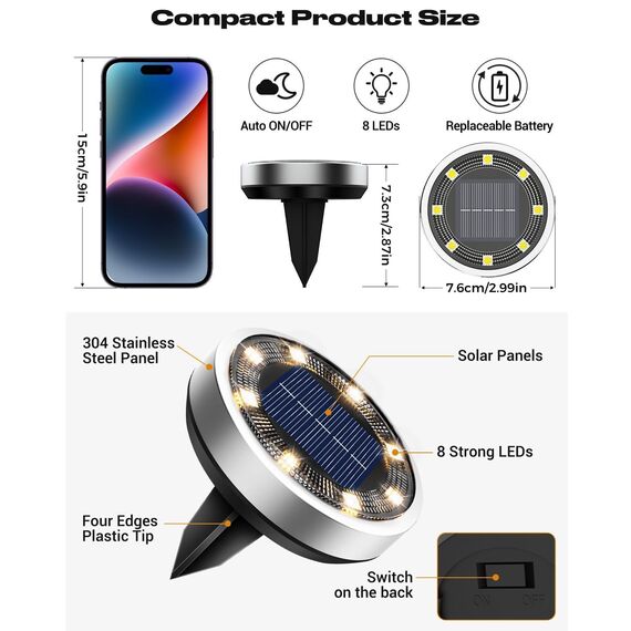 btfarm 10 Stück Solar Bodenleuchten Aussen, 8 LED Gartenbeleuchtung Solar Wasserdicht Boden Solarleuchten, Solarlampen für Außen Garten Rasen Auffahrt Gehweg Patio, Warmes Weiß