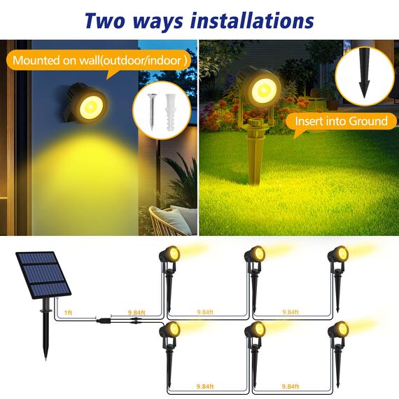 T-SUNUS Solarlampen für Außen Garten, 6 IN 1 Solar Gartenleuchte IP65 Wasserdicht Gartenstrahler Solar Außen Auto ON/OFF 2 Helligkeitsmodi für Garten Garage Eingang Zäune Baum 3000K