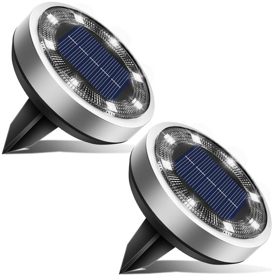 btfarm 2 Stück Solar Bodenleuchten Aussen, 8 LED Gartenbeleuchtung Solar IP65 Wasserdicht Boden Solarleuchten, Solarlampen für Außen Garten Rasen Auffahrt Gehweg Patio, Kaltes Weiß