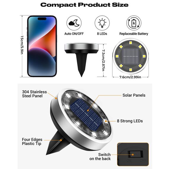 btfarm 24 Stück Solar Bodenleuchten Aussen, 8 LED Gartenbeleuchtung Solar IP65 Wasserdicht Boden Solarleuchten, Solarlampen für Außen Garten Rasen Auffahrt Gehweg Patio, Kaltes Weiß