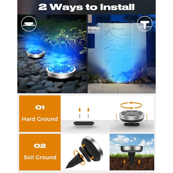 btfarm 8 Stück Solar Bodenleuchten Aussen, 8 LED Gartenbeleuchtung Solar Wasserdicht Boden Solarleuchten, Solarlampen für Außen Garten Rasen Auffahrt Gehweg Patio, Blau