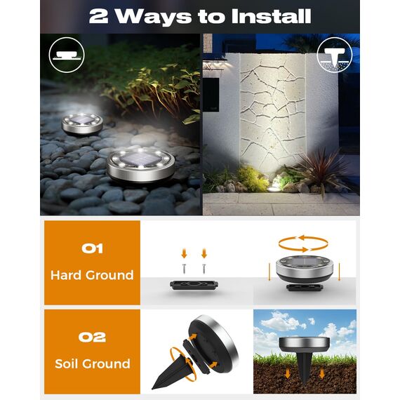 btfarm 10 Stück Solar Bodenleuchten Aussen, 8 LED Gartenbeleuchtung Solar IP65 Wasserdicht Boden Solarleuchten, Solarlampen für Außen Garten Rasen Auffahrt Gehweg Patio, Kaltes Weiß