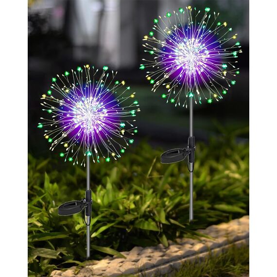 Joysing Gartendeko Solar Gartenleuchte Außen, 2 Stück 120 LED Gartenbeleuchtung Solar, 8 Modi Solar Feuerwerk Lichter Wasserdicht Gartenstecker Solarlampen für Garten Rasen Terrasse Ddeko - Mehrfarbig