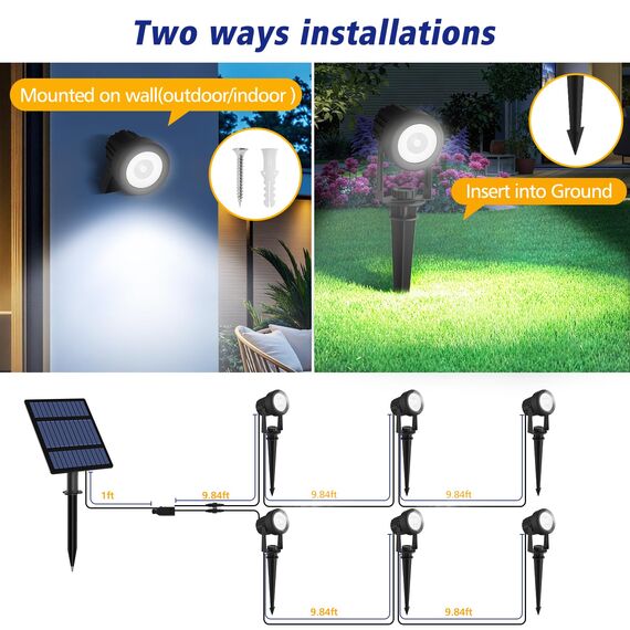 T-SUNUS Gartenstrahler Solar Außen, Solarlampen für Außen Garten 6000K Kaltweiß IP65 Wasserdicht Solar Gartenleuchte Auto ON/OFF 2 Helligkeitsmodi für Garten Garage Weg Baum