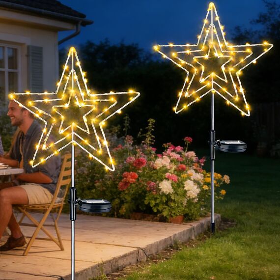Joysing Gartendeko Solar Gartenleuchte Außen Stern 2 Stück 75 LED Gartenstecker Beleuchtet, 8 Modi Gartenstecker Stern wasserdichte Weihnachtsstern for Garten Weihnachten Deko