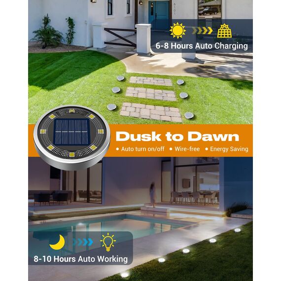 btfarm 24 Stück Solar Bodenleuchten Aussen, 8 LED Gartenbeleuchtung Solar IP65 Wasserdicht Boden Solarleuchten, Solarlampen für Außen Garten Rasen Auffahrt Gehweg Patio, Kaltes Weiß