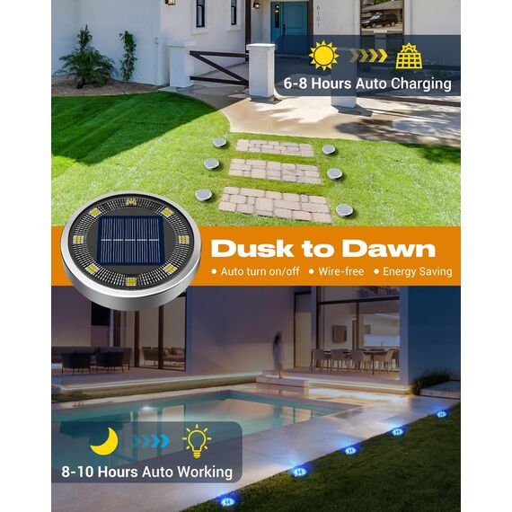 btfarm 10 Stück Solar Bodenleuchten Aussen, 8 LED Gartenbeleuchtung Solar Wasserdicht Boden Solarleuchten, Solarlampen für Außen Garten Rasen Auffahrt Gehweg Patio, Blau