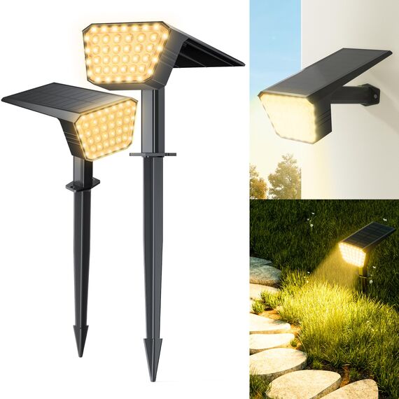 FIFlying Solarlampen für Außen Garten, 2 Stück 3000K Warmweiß Solarstrahler, Solarleuchte mit IP67 Wasserdicht, 3 Beleuchtungsmodi, für Außen, Garten, Rasen, Anlage, Statue, Hof, Wege