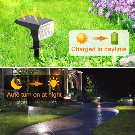 Solarlampen für Außen, 65 LED Superhelle Solar Gartenleuchte, Wasserdicht Solarleuchten für Außen, 3 Helligkeitsmodi Solarstrahler, 3000K Warmweiß Wegeleuchten für Garten Weg Hof Garage (2 Stück)