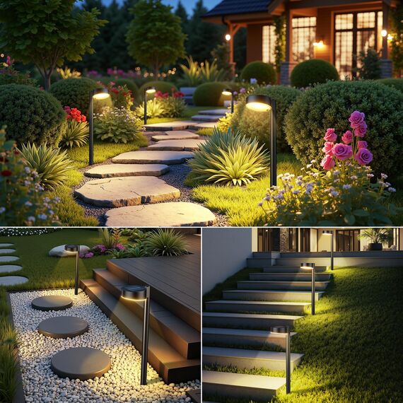 BUCASA Solarlampen für Außen Garten, 4X12 LEDs Helle Solarleuchten für Außen mit Längere Arbeitzeit, IP65 Wasserdicht Solar Gartenleuchten Deko für Rasen Terrasse Hof Balkon Geschenke