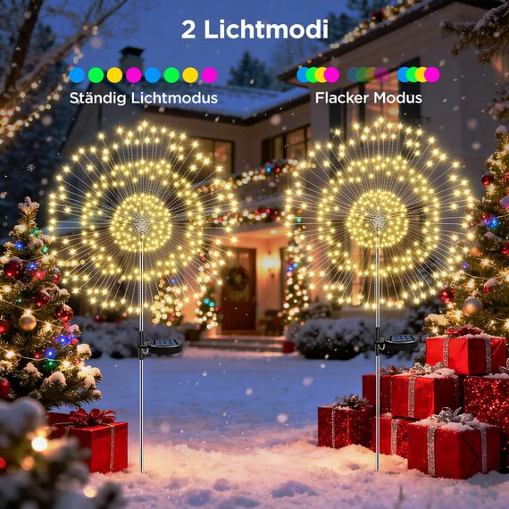 HELESIN Gartendeko Solar Gartenleuchte Außen 2 Stück, 2 Modi Gartendeko Draußen Wetterfest, 120 LED Solarleuchten Feuerwerk, Solarlampen für Außen für Wege, Hof Deko(Warmweiß)