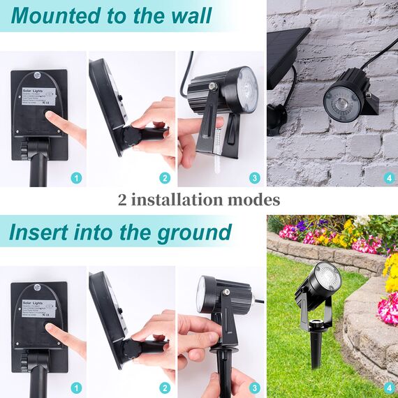 T-SUNUS Solar Gartenleuchte mehrfarbig, Gartenstrahler Solar RGB Gartenlampe Solar für außen mit 6 Farbwechsel IP65 wasserdicht für Bäume Sträucher Gartenweg Wand