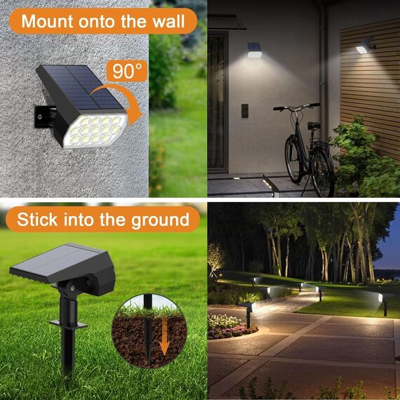 Flaow Solarlampen für Außen, 65 LED 800LM 6500K Solarstrahler für Außen, 2-in-1 Solar Gartenleuchte, 3 Helligkeitsmodi Wasserdichte Solarleuchten für Garten Weg Terrasse Rasen (Kaltweiß, 4 Stück)