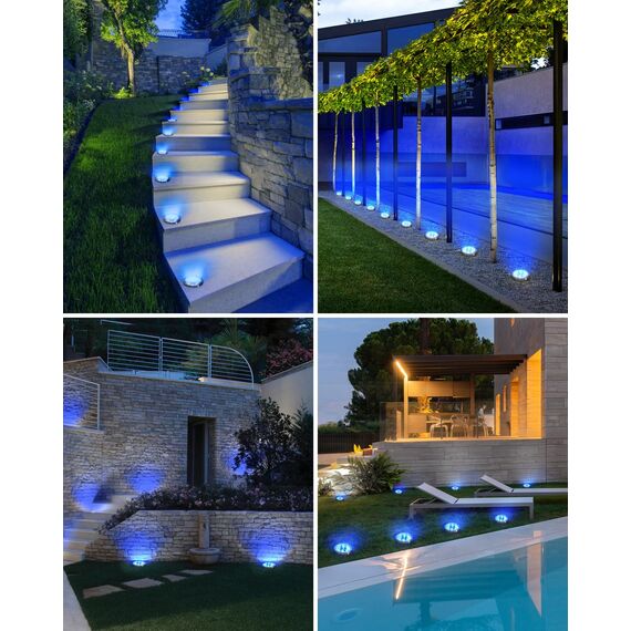 btfarm 10 Stück Solar Bodenleuchten Aussen, 8 LED Gartenbeleuchtung Solar Wasserdicht Boden Solarleuchten, Solarlampen für Außen Garten Rasen Auffahrt Gehweg Patio, Blau