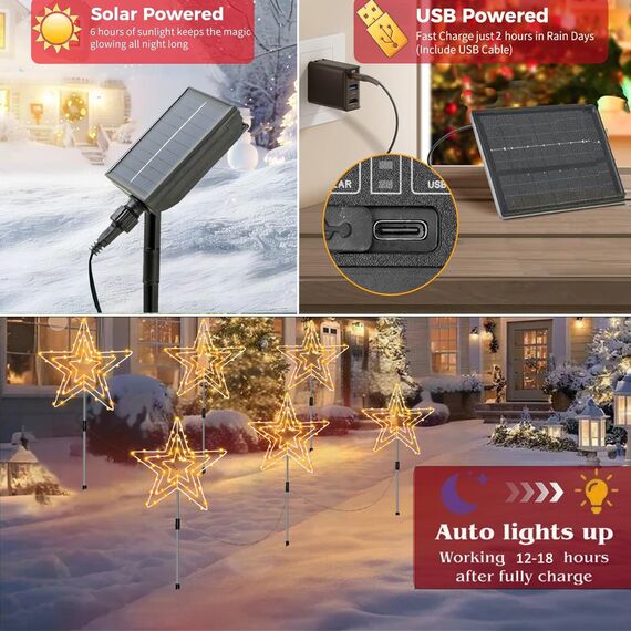 Joysing Solar Weihnachtsbeleuchtung Außen Stern 3 Stück Gartenstecker Weihnachten Beleuchtet, 8 Modi Gartenstecker Stern wasserdichte Solar Gartenleuchte Weihnachtsstern for Garten Weihnachten Deko
