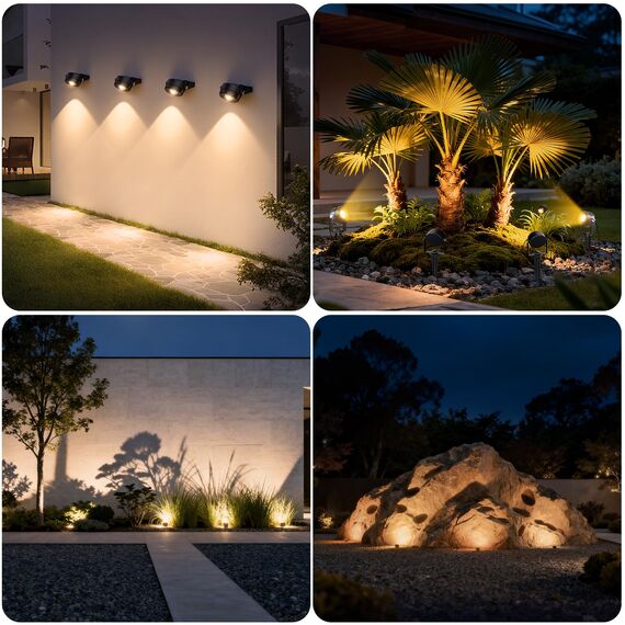 FIFlying Gartenbeleuchtung LED, 6 in 1 Gartenstrahler Strom mit 20m Kabel, 3000K Außenlampe, IP65 Wasserdicht Gartenlampen für Draußen, Gartenbrunnen, Rasenflächen, Pflanzen, Skulpturen, Wege, Zäune