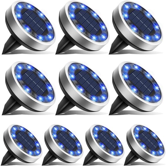 btfarm 10 Stück Solar Bodenleuchten Aussen, 8 LED Gartenbeleuchtung Solar Wasserdicht Boden Solarleuchten, Solarlampen für Außen Garten Rasen Auffahrt Gehweg Patio, Blau