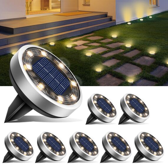 btfarm 8 Stück Solar Bodenleuchten Aussen, 8 LED Gartenbeleuchtung Solar Wasserdicht Boden Solarleuchten, Solarlampen für Außen Garten Rasen Auffahrt Gehweg Patio, Warmes Weiß
