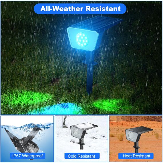 FIFlying Solarlampen für Außen Garten, 4 Stück RGB Solarstrahler, Solarleuchte mit IP67 Wasserdicht, 3 Beleuchtungsmodi, für Außen, Garten, Rasen, Anlage, Statue, Hof, Wege