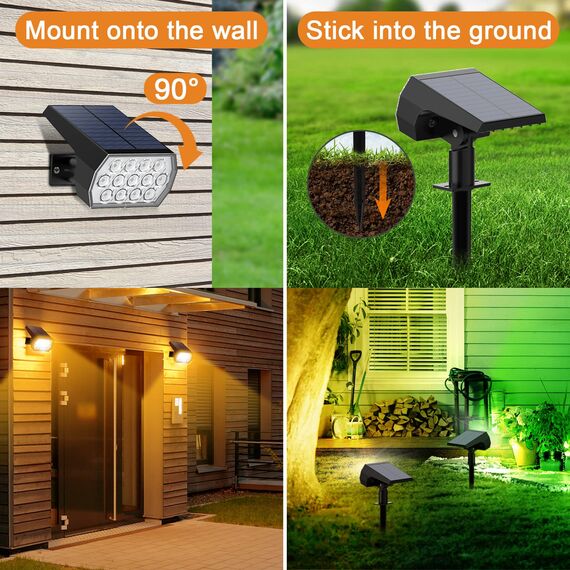 Flaow RGB Solar Gartenleuchte, Farbig Solarlampen für Außen Garten, IP65 Wasserdicht Solarstrahler für Außen, Bunt Solarleuchten für Garten Weg Terrasse Halloween Weihnachten Deko (RGB, 2 Stück)