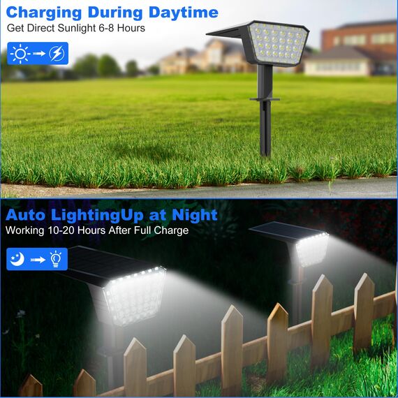 FIFlying Solarlampen für Außen Garten, 2 Stück 7000K Kaltweiß Solarstrahler, Solarleuchte mit IP67 Wasserdicht, 3 Beleuchtungsmodi, für Außen, Garten, Rasen, Anlage, Statue, Hof, Wege