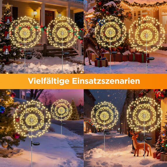 HELESIN Gartendeko Solar Gartenleuchte Außen 2 Stück, 2 Modi Gartendeko Draußen Wetterfest, 120 LED Solarleuchten Feuerwerk, Solarlampen für Außen für Wege, Hof Deko(Warmweiß)