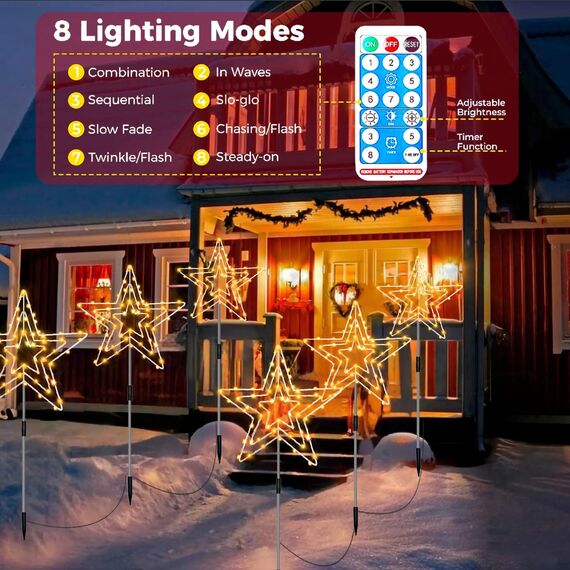 Joysing Solar Weihnachtsbeleuchtung Außen Stern 3 Stück Gartenstecker Weihnachten Beleuchtet, 8 Modi Gartenstecker Stern wasserdichte Solar Gartenleuchte Weihnachtsstern for Garten Weihnachten Deko