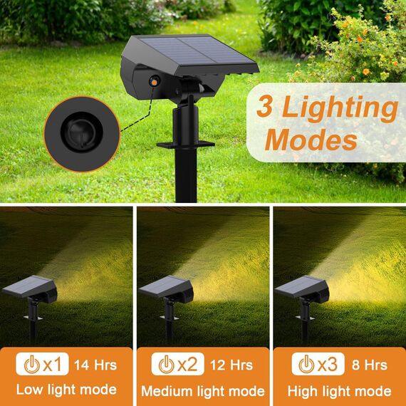 Solarlampen für Außen, 65 LED Superhelle Solar Gartenleuchte, Wasserdicht Solarleuchten für Außen, 3 Helligkeitsmodi Solarstrahler, 3000K Warmweiß Wegeleuchten für Garten Weg Hof Garage (4 Stück)