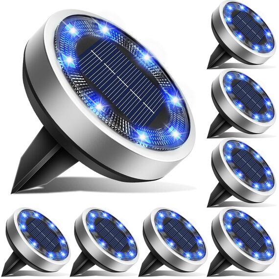 btfarm 8 Stück Solar Bodenleuchten Aussen, 8 LED Gartenbeleuchtung Solar Wasserdicht Boden Solarleuchten, Solarlampen für Außen Garten Rasen Auffahrt Gehweg Patio, Blau