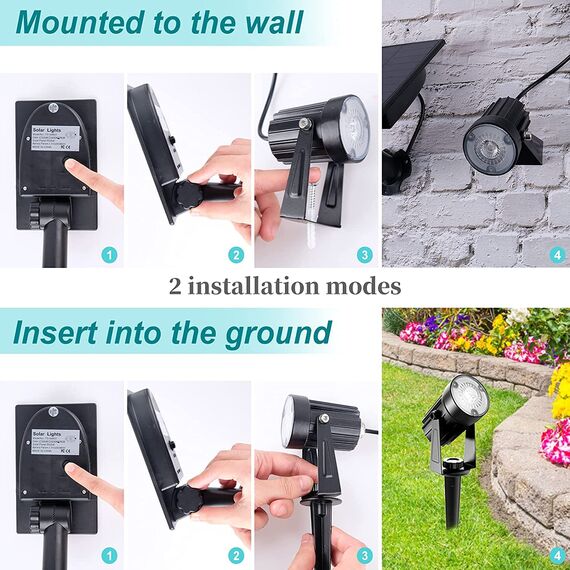 T-SUNUS Gartenstrahler Solar RGB, Solarlampen für Außen Garten mehrfarbig mit 6 RGB Farbwechsel 2 Farbmodi, IP65 Wasserdicht Solarstrahler für Baum Hof Gehweg