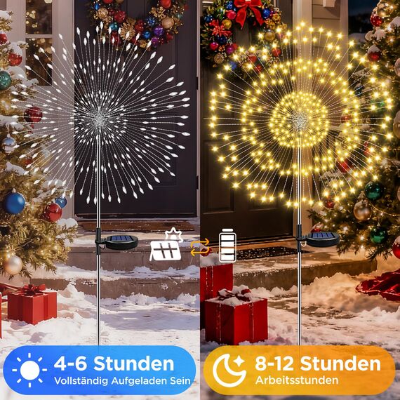 HELESIN Gartendeko Solar Gartenleuchte Außen 2 Stück, 2 Modi Gartendeko Draußen Wetterfest, 120 LED Solarleuchten Feuerwerk, Solarlampen für Außen für Wege, Hof Deko(Warmweiß)