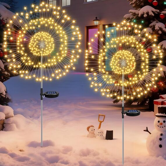 HELESIN Gartendeko Solar Gartenleuchte Außen 2 Stück, 2 Modi Gartendeko Draußen Wetterfest, 120 LED Solarleuchten Feuerwerk, Solarlampen für Außen für Wege, Hof Deko(Warmweiß)