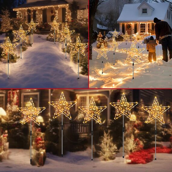 Joysing Solar Weihnachtsbeleuchtung Außen Stern 3 Stück Gartenstecker Weihnachten Beleuchtet, 8 Modi Gartenstecker Stern wasserdichte Solar Gartenleuchte Weihnachtsstern for Garten Weihnachten Deko