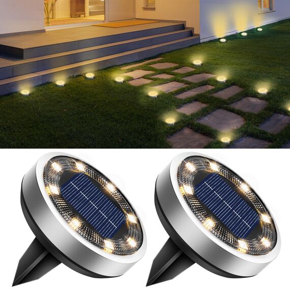 btfarm 2 Stück Solar Bodenleuchten Aussen, 8 LED Gartenbeleuchtung Solar Wasserdicht Boden Solarleuchten, Solarlampen für Außen Garten Rasen Auffahrt Gehweg Patio, Warmes Weiß