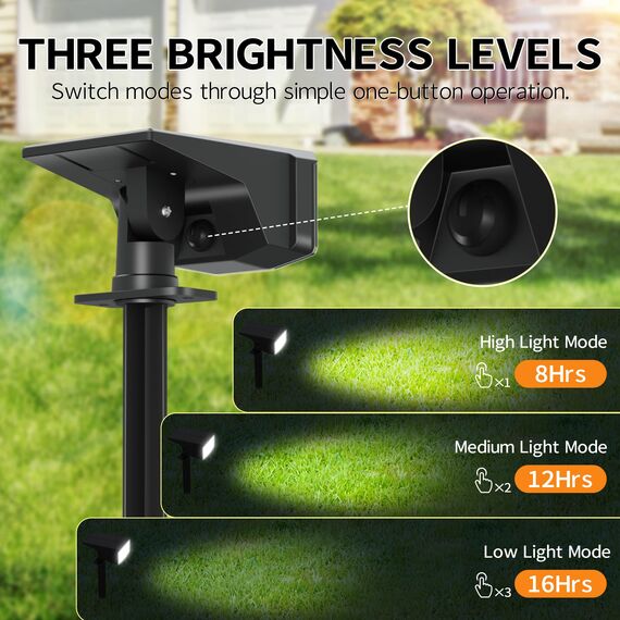 FLOWood Solar Gartenleuchten 3000K Warmweiß, IP67 Wasserdicht, 3 Helligkeitsmodi für Garten, Hof, Gehweg - 6 Stück