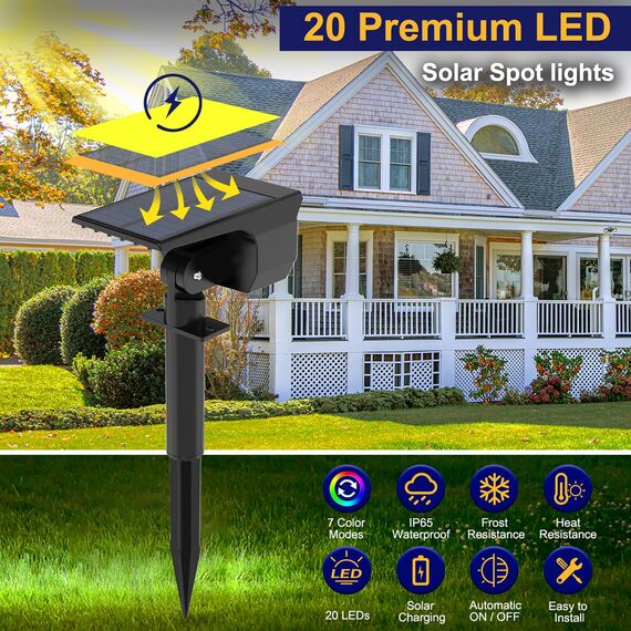 nipify RGB Solarlampen für Außen, 4 Stück Bunte Solarstrahler für Aussen, IP65 Wasserdicht Solarleuchten für Außen Garten, Solar Gartenleuchten für Weg, Hof, Gehweg