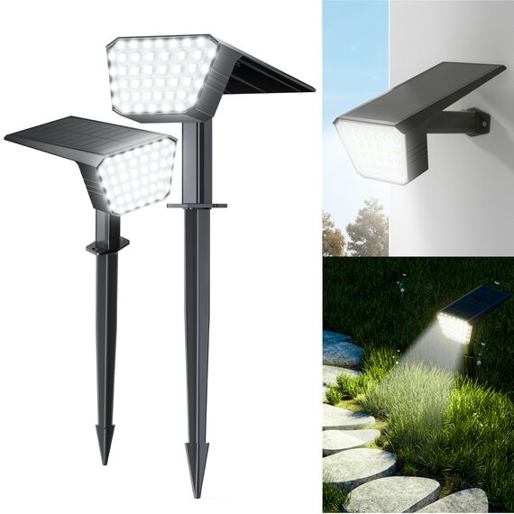 FIFlying Solarlampen für Außen Garten, 2 Stück 7000K Kaltweiß Solarstrahler, Solarleuchte mit IP67 Wasserdicht, 3 Beleuchtungsmodi, für Außen, Garten, Rasen, Anlage, Statue, Hof, Wege