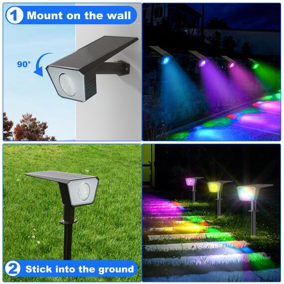 FIFlying Solarlampen für Außen Garten, 4 Stück RGB Solarstrahler, Solarleuchte mit IP67 Wasserdicht, 3 Beleuchtungsmodi, für Außen, Garten, Rasen, Anlage, Statue, Hof, Wege