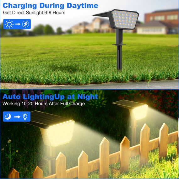 FIFlying Solarlampen für Außen Garten, 2 Stück 3000K Warmweiß Solarstrahler, Solarleuchte mit IP67 Wasserdicht, 3 Beleuchtungsmodi, für Außen, Garten, Rasen, Anlage, Statue, Hof, Wege