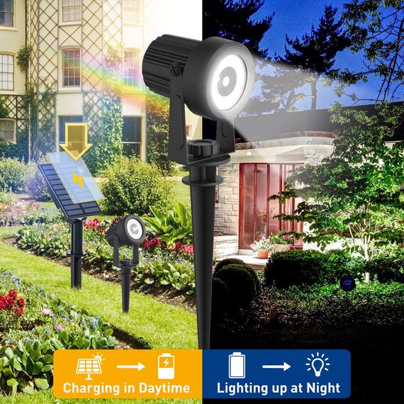 T-SUNUS Solarlampen für Außen, Gartenstrahler Solar Solarstrahler für Außen Garten, Auto ON/OFF, IP65 Wasserdicht, 2 Helligkeitsmodi 3 Meter Kabe für Auffahrt Weg Hof Baum Kaltweiß