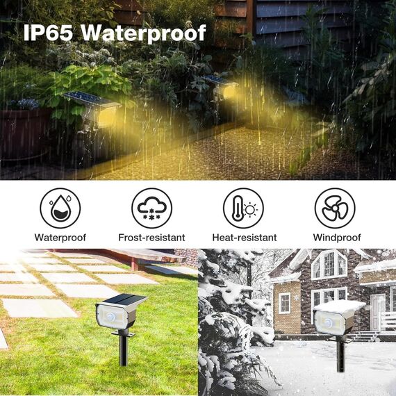 nipify Solarlampen für Außen mit Bewegungsmelder, 2 Stück 3 Modi Solarstrahler für Aussen, IP65 Wasserdicht Solarleuchten für Außen Garten, Warmweiß Solar Gartenleuchten für Weg, Hof, Gehweg