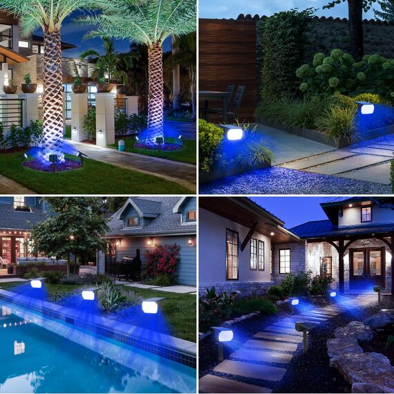 nipify Solarlampen für Außen, 3 Modi Solarstrahler für Aussen, IP65 Wasserdicht Led Solar Strahler für Außen Garten, Solar Gartenleuchten für Weg, Hof, Gehweg, 4 Stück Blau