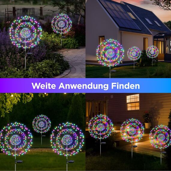 HELESIN Solarleuchten für Außen Garten 4 Stück, 2 Beleuchtungsmodi Gartendeko für Draußen wetterfest, 105 LED Solar Feuerwerk Gartenlichter, Solarlampen für Außen für Wege, Hof Deko (Mehrfarbig)