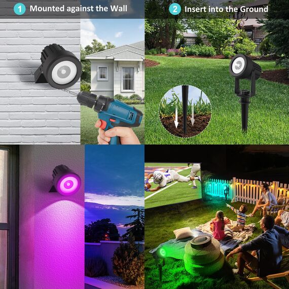 T-SUNUS Solarlampen für Außen mehrfarbig, Gartenstrahler Solar 6 Farbwechsel Solarleuchte Garten RGB IP65 Wasserdicht Auto ON/OFF für Eingang Garage Balkon