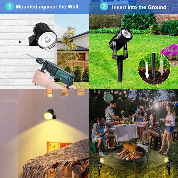 T-SUNUS Solar Gartenleuchte, Solarlampen für Außen Auto ON/OFF Solarstrahler für Außen Garten Warmweiß IP65 Wasserdicht Gartenstrahler Solar 2 Helligkeitsmodi Garten Auffahrt Weg Baumbeleuchtung