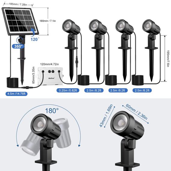 MEIHUA Solar Strahler mit Fernbedienung 2700K 4000K 6500K 3 Helligkeit 2 Dynamische Modi Gartenbeleuchtung IP66 Wasserdichte Gartenleuchten Timer Solarlampen für Außen Garten Bäume Pfade 4 Stück