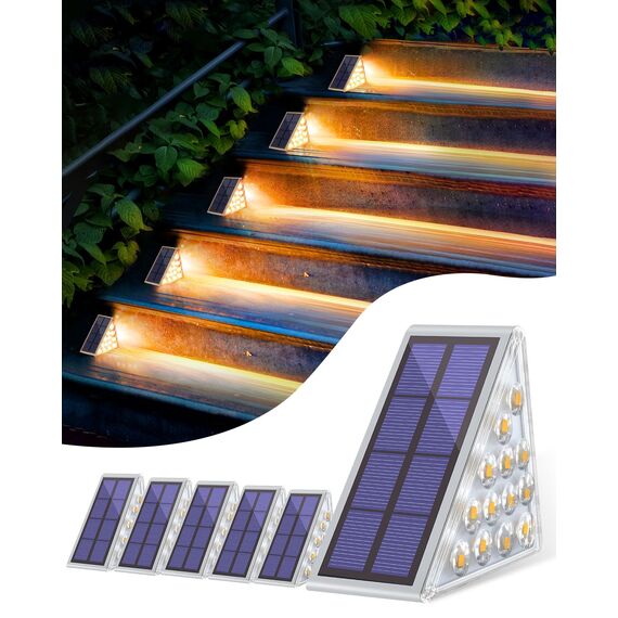 Bellanny Solarlampen für Außen, 6 Stück 3000K Warmweiß Solar Treppenlicht, 13 LED Stufenleuchte Solarleuchten Garten, IP65 Wasserdichte Lampe Outdoor für Terrasse Gehweg Treppe Wege Boden Balkon Deko
